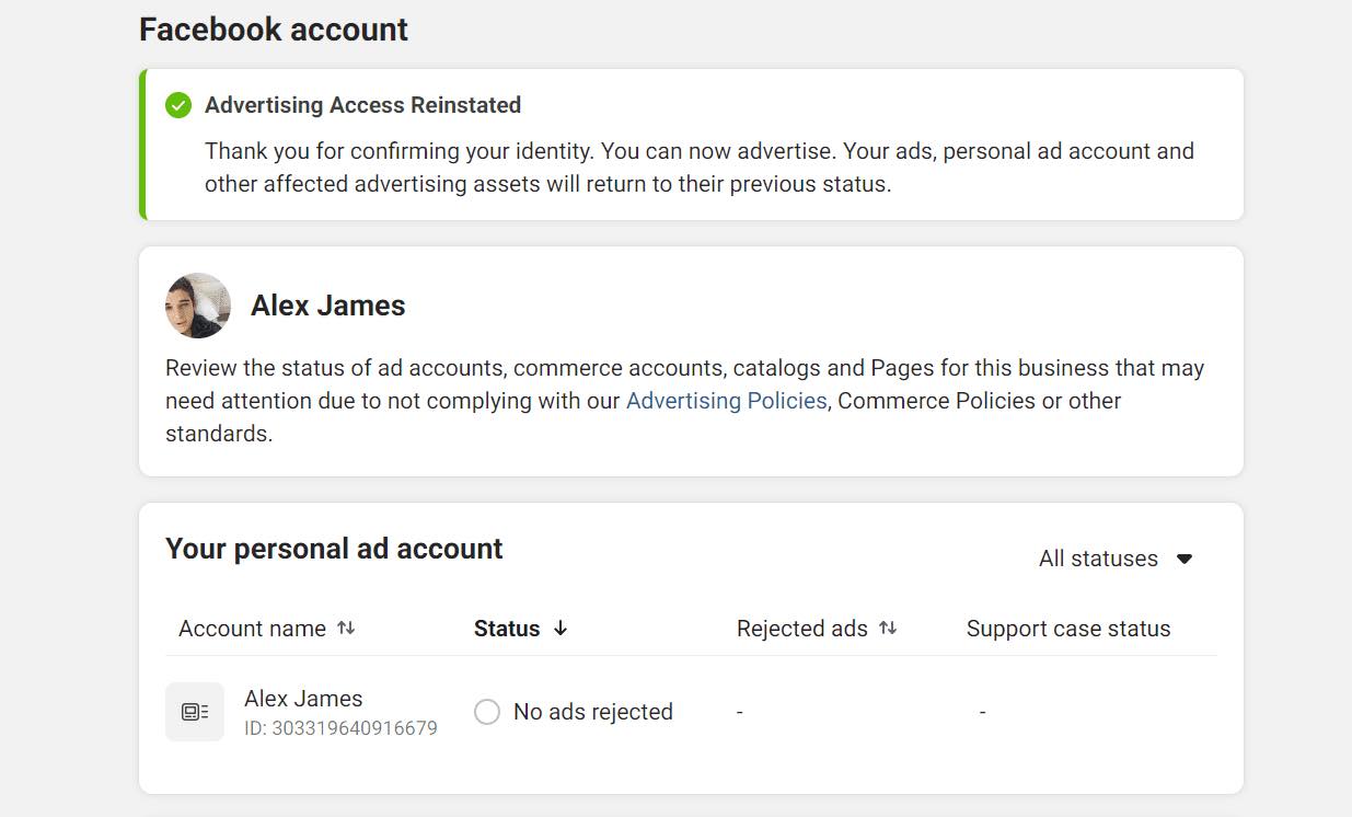 Facebook 2 Line Ads Manger